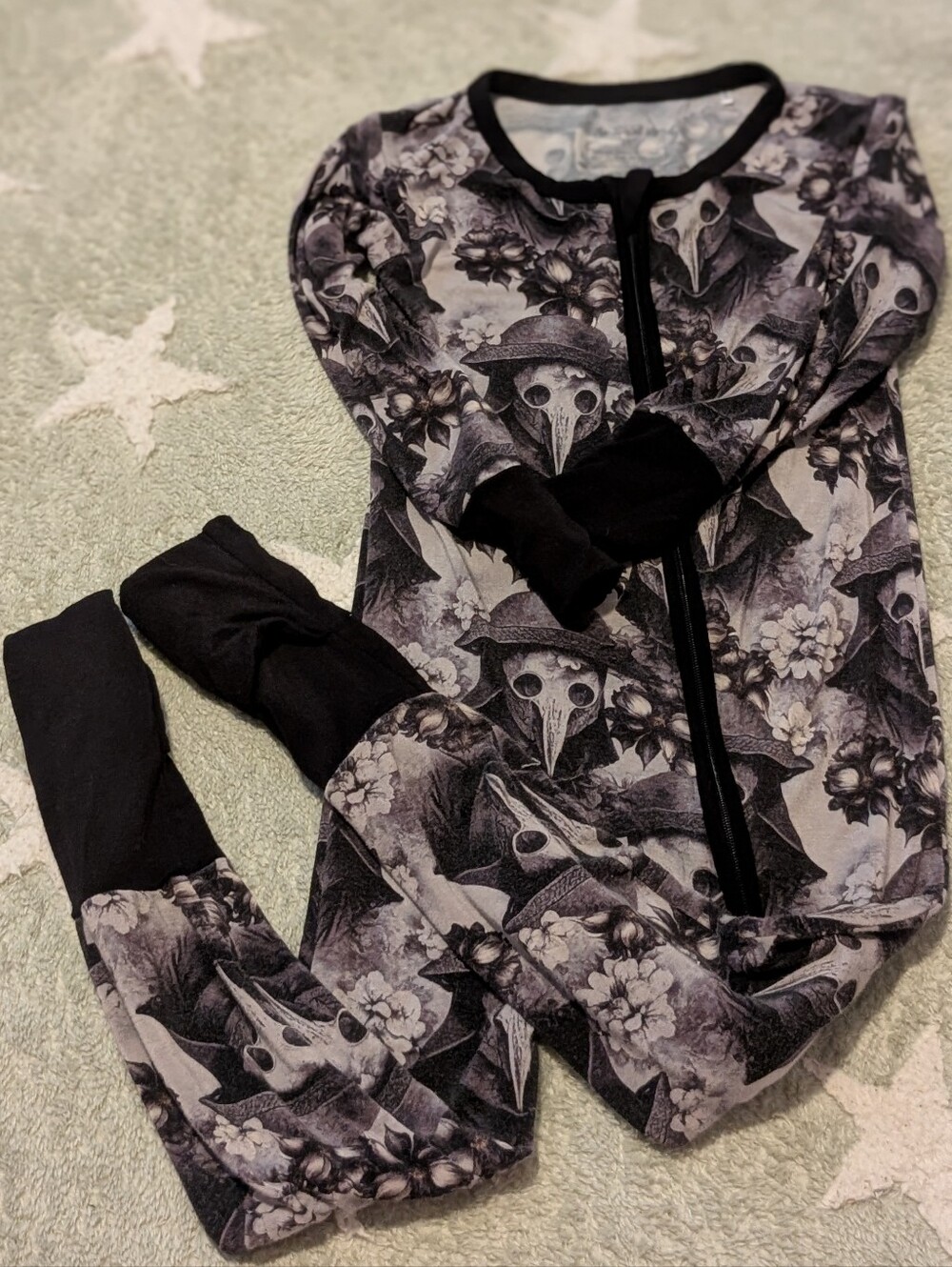 The Twisted Lily Plague Doctor Black & Gray Floral Print 2T Bamboo Zip Up